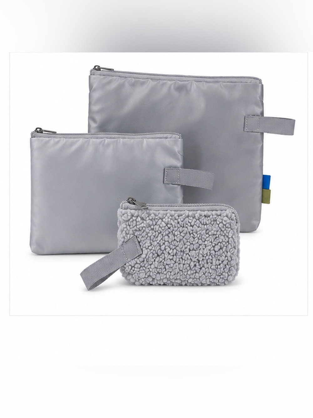 Open Story Women's Gray 3-Piece Pouch Set - Sherpa & Smooth Zip Pouches